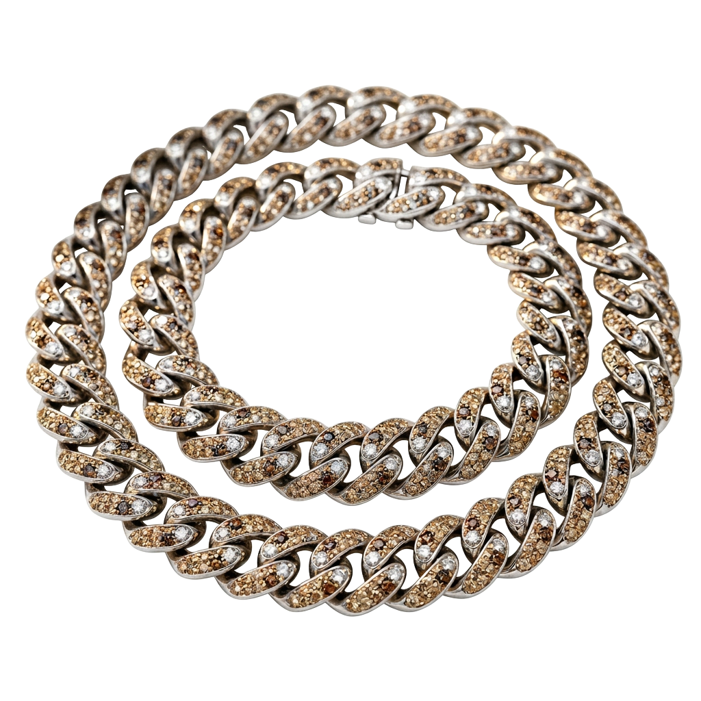 Léopard · Collier — Collier Icône. Maille cubaine double rang · pavé tacheté · fermoir invisible double sécurité · platine. Hanseletti N° 0051